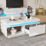Modern High-Gloss Coffee Table with LED Lighting, 100x50x40.3 cm - Elegant Table with Drawer and Storage - Image 52
