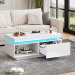 Modern High-Gloss Coffee Table with LED Lighting, 100x50x40.3 cm - Elegant Table with Drawer and Storage - Image 53