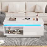 Modern High-Gloss Coffee Table with LED Lighting, 100x50x40.3 cm - Elegant Table with Drawer and Storage - Image 54