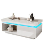 Modern High-Gloss Coffee Table with LED Lighting, 100x50x40.3 cm - Elegant Table with Drawer and Storage - Image 57
