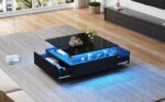 Modern High-Gloss LED Coffee Table 70*70*41cm with 2 Drawers and Transparent Presentation Area - Image 10