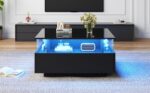 Modern High-Gloss LED Coffee Table 70*70*41cm with 2 Drawers and Transparent Presentation Area - Image 11