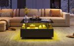 Modern High-Gloss LED Coffee Table 70*70*41cm with 2 Drawers and Transparent Presentation Area - Image 13