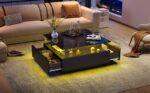 Modern High-Gloss LED Coffee Table 70*70*41cm with 2 Drawers and Transparent Presentation Area - Image 15
