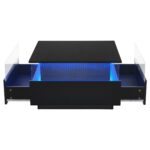 Modern High-Gloss LED Coffee Table 70*70*41cm with 2 Drawers and Transparent Presentation Area - Image 19