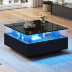 Modern High-Gloss LED Coffee Table 70*70*41cm with 2 Drawers and Transparent Presentation Area - Image 26