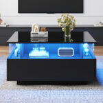 Modern High-Gloss LED Coffee Table 70*70*41cm with 2 Drawers and Transparent Presentation Area - Image 27