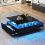 Modern High-Gloss LED Coffee Table 70*70*41cm with 2 Drawers and Transparent Presentation Area - Image 28