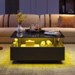 Modern High-Gloss LED Coffee Table 70*70*41cm with 2 Drawers and Transparent Presentation Area - Image 29