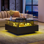 Modern High-Gloss LED Coffee Table 70*70*41cm with 2 Drawers and Transparent Presentation Area - Image 30