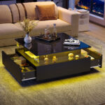 Modern High-Gloss LED Coffee Table 70*70*41cm with 2 Drawers and Transparent Presentation Area - Image 31