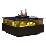 Modern High-Gloss LED Coffee Table 70*70*41cm with 2 Drawers and Transparent Presentation Area - Image 32