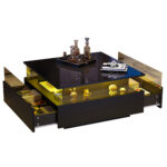 Modern High-Gloss LED Coffee Table 70*70*41cm with 2 Drawers and Transparent Presentation Area - Image 33