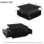 Modern High-Gloss LED Coffee Table 70*70*41cm with 2 Drawers and Transparent Presentation Area - Image 37