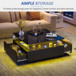 Modern High-Gloss LED Coffee Table 70*70*41cm with 2 Drawers and Transparent Presentation Area - Image 40