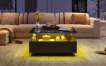 Modern High-Gloss LED Coffee Table 70*70*41cm with 2 Drawers and Transparent Presentation Area - Image 6