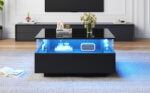 Modern High-Gloss LED Coffee Table 70*70*41cm with 2 Drawers and Transparent Presentation Area - Image 7