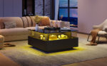 Modern High-Gloss LED Coffee Table 70*70*41cm with 2 Drawers and Transparent Presentation Area - Image 8