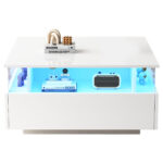 Modern High-Gloss LED Coffee Table 70*70*41cm with 2 Drawers and Transparent Presentation Area