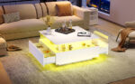 Modern High-Gloss LED Coffee Table 70*70*41cm with 2 Drawers and Transparent Presentation Area - Image 13