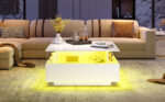 Modern High-Gloss LED Coffee Table 70*70*41cm with 2 Drawers and Transparent Presentation Area - Image 14