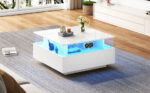 Modern High-Gloss LED Coffee Table 70*70*41cm with 2 Drawers and Transparent Presentation Area - Image 16