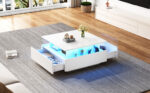 Modern High-Gloss LED Coffee Table 70*70*41cm with 2 Drawers and Transparent Presentation Area - Image 17