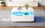 Modern High-Gloss LED Coffee Table 70*70*41cm with 2 Drawers and Transparent Presentation Area - Image 18