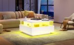 Modern High-Gloss LED Coffee Table 70*70*41cm with 2 Drawers and Transparent Presentation Area - Image 21
