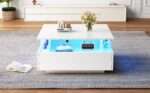 Modern High-Gloss LED Coffee Table 70*70*41cm with 2 Drawers and Transparent Presentation Area - Image 22