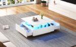 Modern High-Gloss LED Coffee Table 70*70*41cm with 2 Drawers and Transparent Presentation Area - Image 23