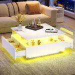 Modern High-Gloss LED Coffee Table 70*70*41cm with 2 Drawers and Transparent Presentation Area - Image 25