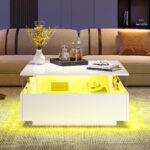 Modern High-Gloss LED Coffee Table 70*70*41cm with 2 Drawers and Transparent Presentation Area - Image 26