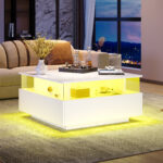Modern High-Gloss LED Coffee Table 70*70*41cm with 2 Drawers and Transparent Presentation Area - Image 27