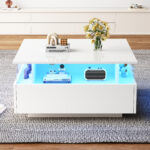 Modern High-Gloss LED Coffee Table 70*70*41cm with 2 Drawers and Transparent Presentation Area - Image 29
