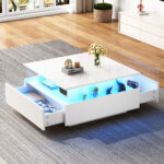 Modern High-Gloss LED Coffee Table 70*70*41cm with 2 Drawers and Transparent Presentation Area - Image 30