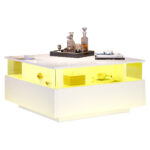 Modern High-Gloss LED Coffee Table 70*70*41cm with 2 Drawers and Transparent Presentation Area - Image 31