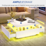 Modern High-Gloss LED Coffee Table 70*70*41cm with 2 Drawers and Transparent Presentation Area - Image 41