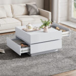 Functional Coffee Table for the Living Room, 360° Rotatable, Rotating Table Top with 2 Shelves and Storage - Image 30