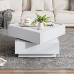 Functional Coffee Table for the Living Room, 360° Rotatable, Rotating Table Top with 2 Shelves and Storage - Image 55