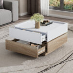 Functional Living Room Coffee Table, 360° Rotatable, Rotating Table Top with 2 Tiers and Storage Function - Image 13