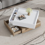 Functional Living Room Coffee Table, 360° Rotatable, Rotating Table Top with 2 Tiers and Storage Function - Image 14