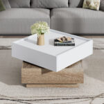 Functional Living Room Coffee Table, 360° Rotatable, Rotating Table Top with 2 Tiers and Storage Function - Image 15