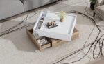 Functional Living Room Coffee Table, 360° Rotatable, Rotating Table Top with 2 Tiers and Storage Function - Image 18