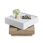 Functional Living Room Coffee Table, 360° Rotatable, Rotating Table Top with 2 Tiers and Storage Function - Image 4