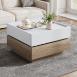 Functional Living Room Coffee Table, 360° Rotatable, Rotating Table Top with 2 Tiers and Storage Function - Image 60