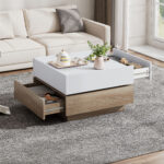 Functional Living Room Coffee Table, 360° Rotatable, Rotating Table Top with 2 Tiers and Storage Function - Image 61