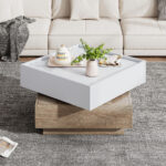 Functional Living Room Coffee Table, 360° Rotatable, Rotating Table Top with 2 Tiers and Storage Function - Image 62