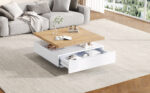 Multifunctional Square 360° Swivel Coffee Table with Drawer, White High-Gloss 2-Tier Center Table - Image 10