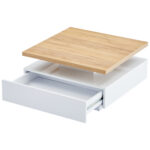 Multifunctional Square 360° Swivel Coffee Table with Drawer, White High-Gloss 2-Tier Center Table - Image 12